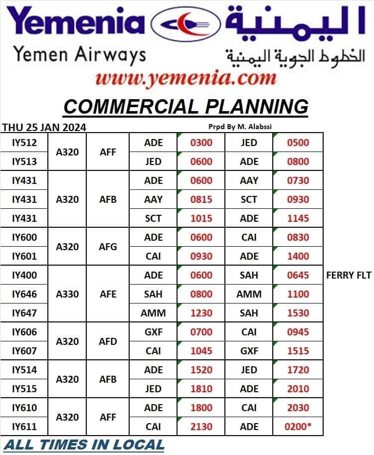 جدول رحلات الطيران غداً الخميس 25 يناير